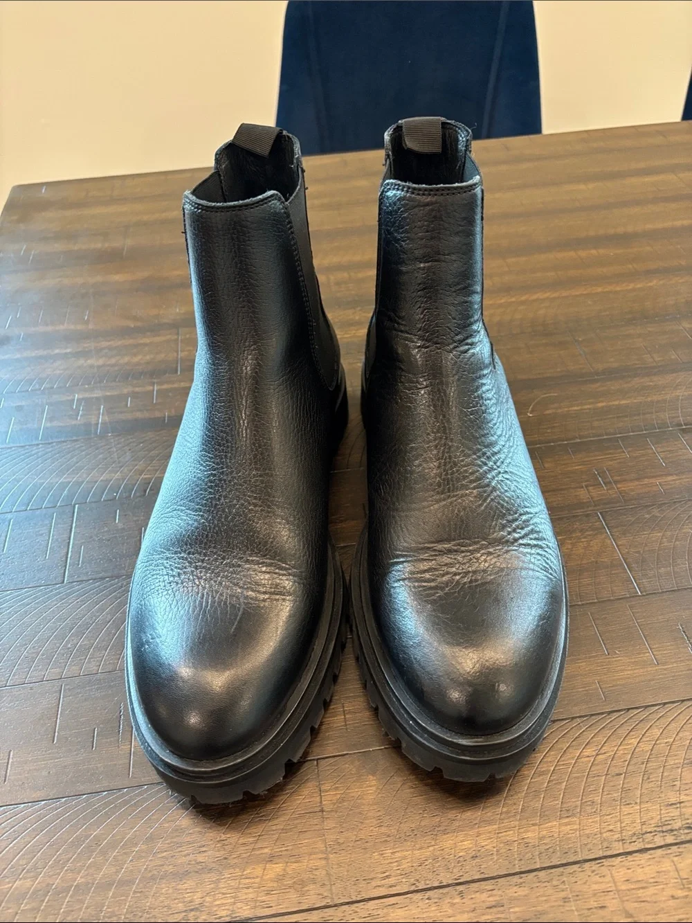 Comptoir Des Cotonniers Black Leather Chelsea Lug Boots